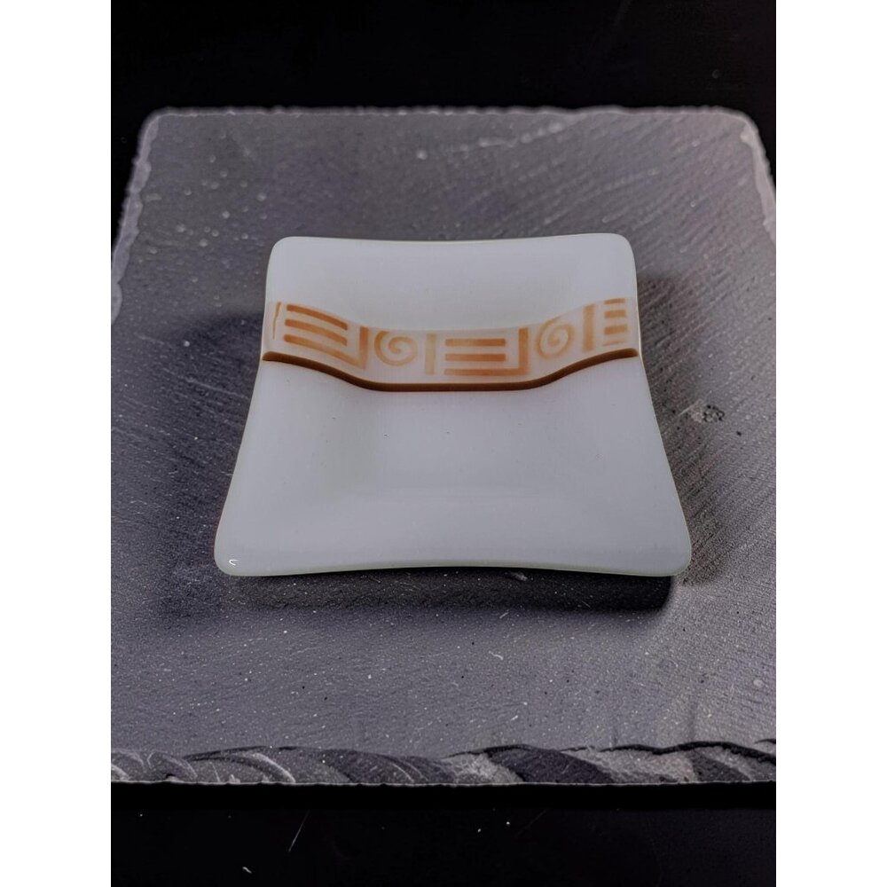 Artist signed (Gayle) Art Glass Ashtray / Trinket / Key Dish- Square with Greek